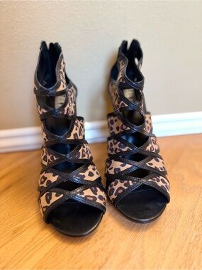 Mix No. 6 Leopard Print Crisscross Peep-Toe Heels
